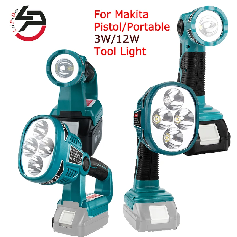 

Suitable for Makita Pistol/Portable 3W/12W Tool Light Used for Makita 14.4/18V/20V Li-ion Battery LXT400/BL1830/BL1860/BL1845