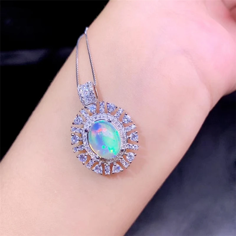 New Multicolor Natural Opal Pendant Necklaces for Women party 3.0ct authentic gemstones Fine jewelry 925 Sterling Silver #729 | Украшения и