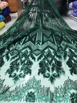 

New Gold African Lace Fabric High Quality Lace Sequins Flower Embroidery African French Tulle Lace Fabric For Wedding Dress