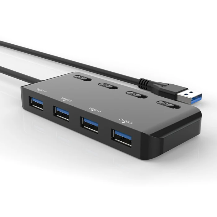 4 порта USB3.0 мульти концентратор разветвитель Кабель расширения ноутбук ПК адаптер с переключателем FKU66