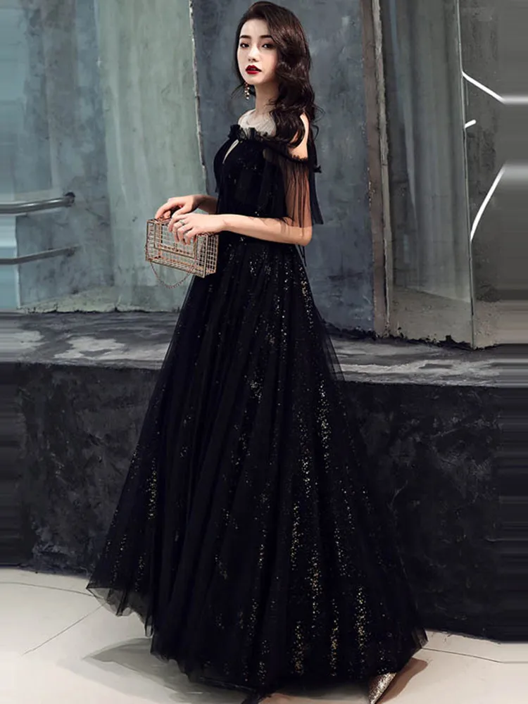 Это YiiYa вечернее платье модные черные сексуальные платья с открытыми плечами тонкие элегантные женские вечерние платья на шнуровке размера плюс E010