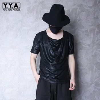 

Gothic Black Mens Summer Short Sleeve T-shirt Fashion Heap Collar Casual Punk Tees Tops Male Harajuku Comfortable T-shirts