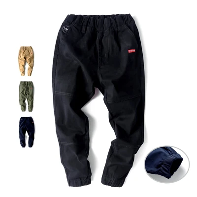 Осенние детские штаны с буквенным принтом для мальчиков, брюки, одежда, повседневные хлопковые узкие брюки с эластичной резинкой на талии для мальчиков, детская одежда - Цвет: black