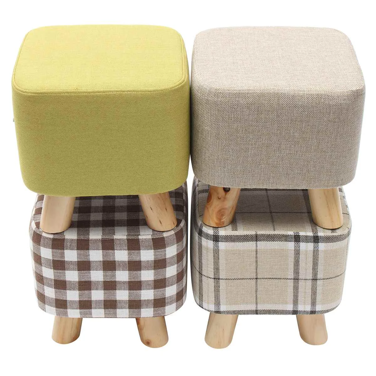 

Square Wooden Footstool Ottoman Pouffe Stool Nordic Fabric Foot Rest Padded Seat Chair Modern Upholstered Footstool Dining Chair