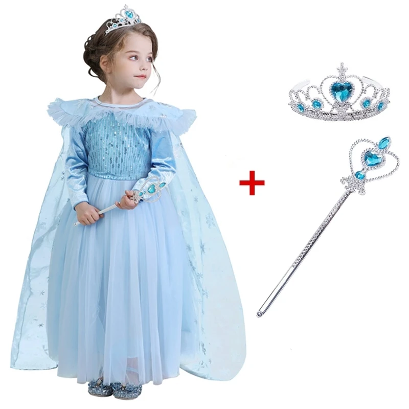 Платье принцессы Эльзы для девочек, маскарадный костюм Анны и Эльзы 2 зимнее длинное платье с длинными рукавами праздничная одежда на Хэллоуин для детей 6, 8, 10 лет - Цвет: Set 3-4