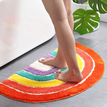

Cartoon Rainbow Semicircular Floor Mat Indoor Door Mat Bedroom Doorway Vacuuming Mat Bathroom Absorbent Carpet Toilet Rug