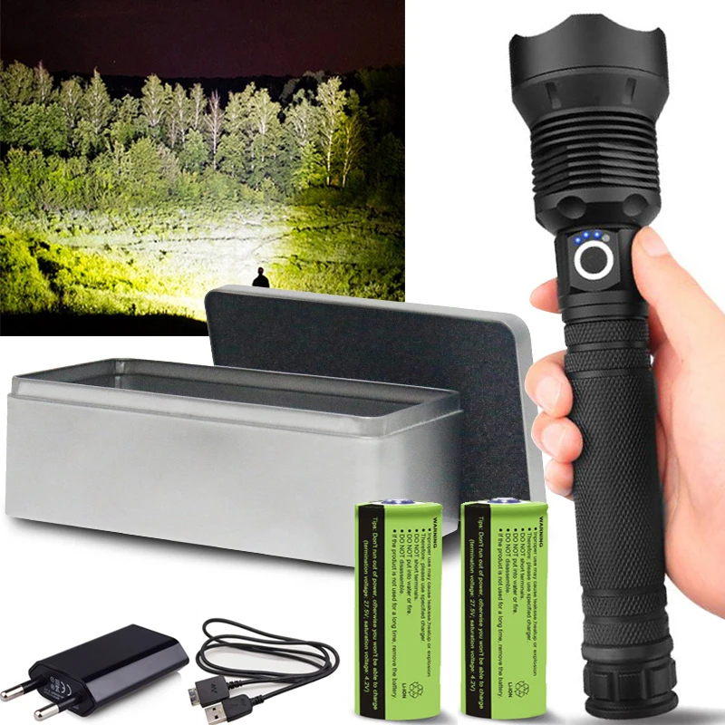 

250000cd 1000m XHP90.2 Most Powerful Led Flashlight Usb Zoom Tactical Torch Xhp50 18650 or 26650 Rechargeable Battery Hand Light