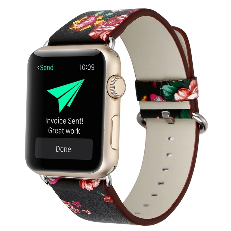 Модные кожаные часы ремешок обмен для Apple Watch 38 мм 42 мм цветной цветочный ремешок с цветочным принтом наручные часы браслет для женщин