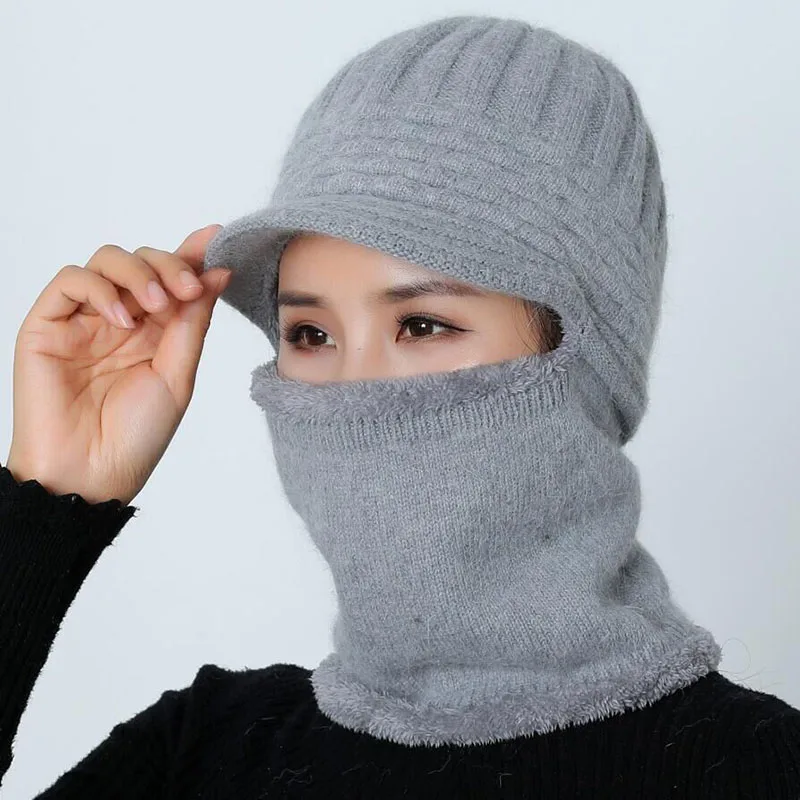 Модная зимняя вязаная шапка женская шарф маска Балаклава Skullies Beanies шапки для женщин теплый мягкий шерстяной мех шапка шапочка шапки