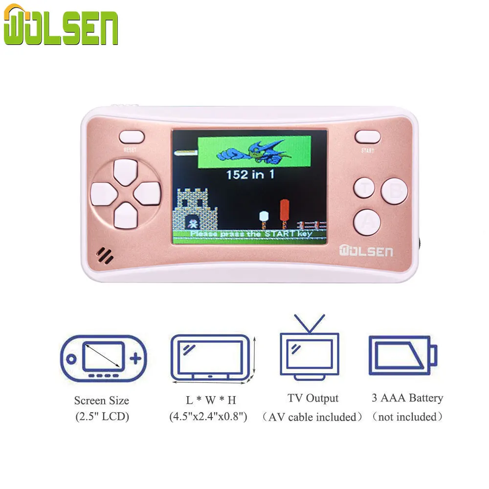 Wolsen 2.5 inch handheld game systems with built-in games 152 games for Kid 8 Bit Video game system