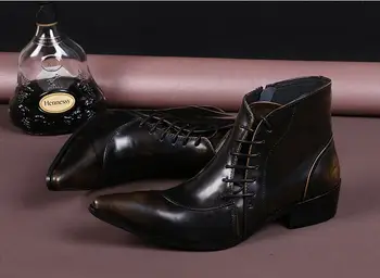 

British style Diagonal lacing men shoes pointed toe men's oxford shoes Ankle boots Formal leather shoes Sapato Social Masculino