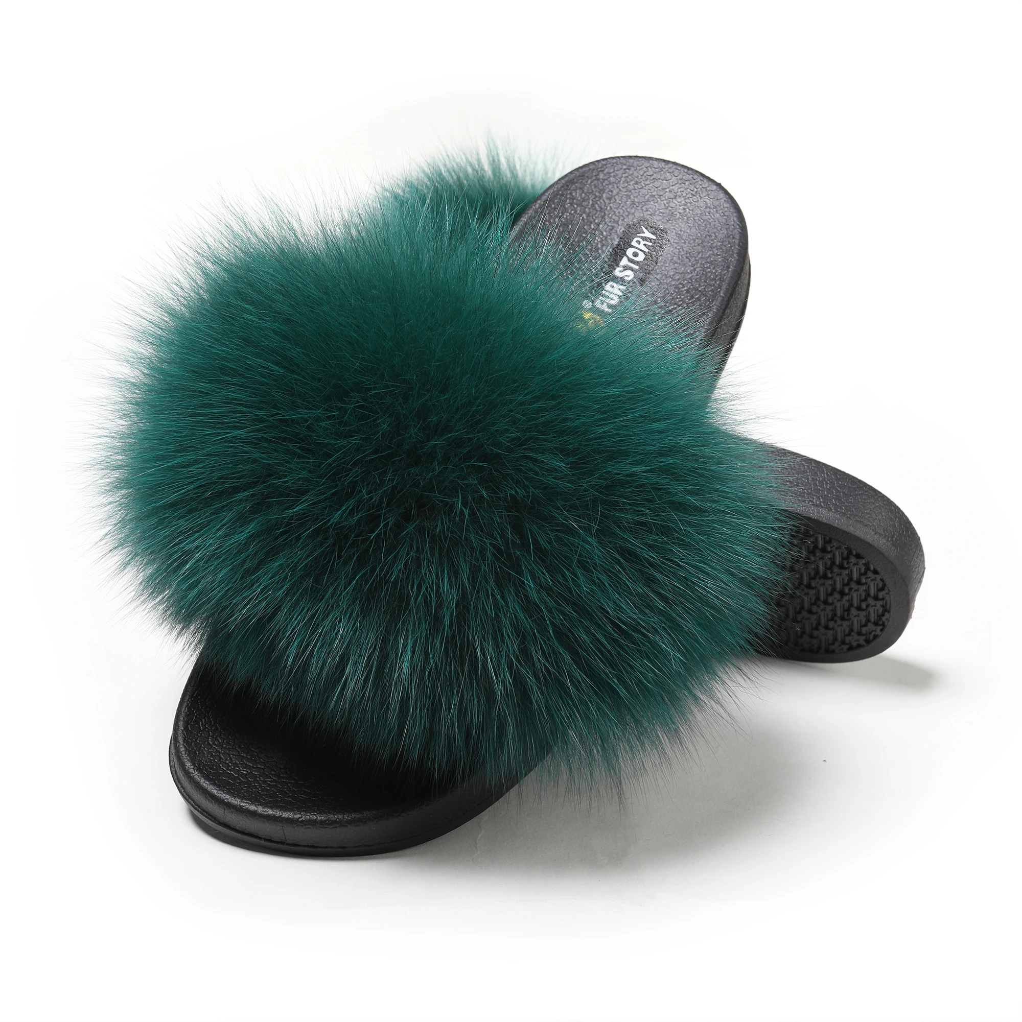

Women's Fox Fur Slides for Outdoor Fluffy Sandals Open Toe Fur Story FS20S01A