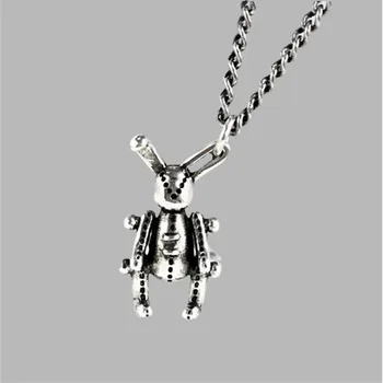 

LULU-PIG Hot new 925 silverSouth Korea wind sweet and lovely cartoon rabbit necklace female retro mechanical rabbit necklace