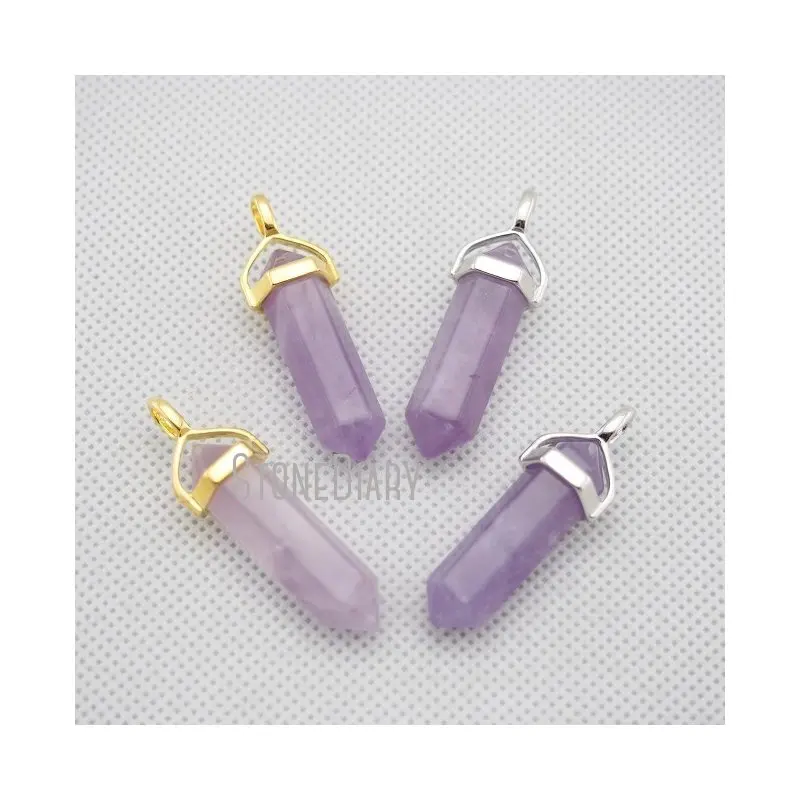 

PM13148 пурпурные аметисты исцеляющая Хрустальная подвеска Шестигранная Призма серебряные или позолоченные ювелирные изделия