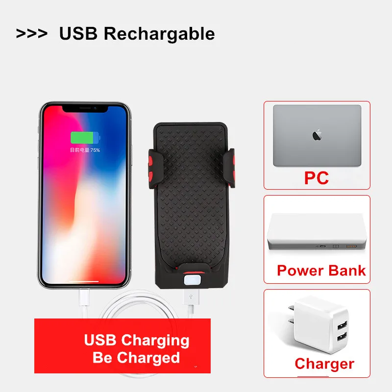 Sale Waterproof Bicycle Front Lights 4 in1  Phone Holder Bike Horn USB Rechargeable Cycling  Flashlight With Power Bank Hiking tools 9