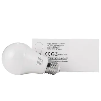 

9W E27 Intelligent Light Sensor LED Bulb 6000K with Auto Switch Sensor Lamp Built-in Photosensor Detection for Indoor Outdoor