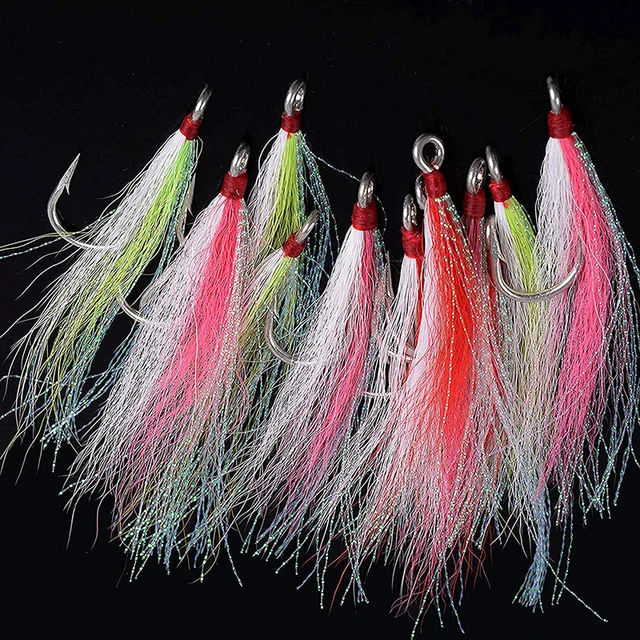 Stainless Steel Jigs Fishing Hooks with Bucktail Teasers lure Multi color  Crystal Flash for Catfish Cod Fluke jig fish hook - AliExpress