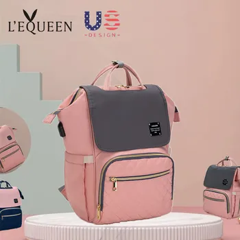 

Lequeen Foreign Trade New Diaper Bag Multi-Function Large Capacity Baby Diapers Packs Backpack Lunch Bag Mother's Bag