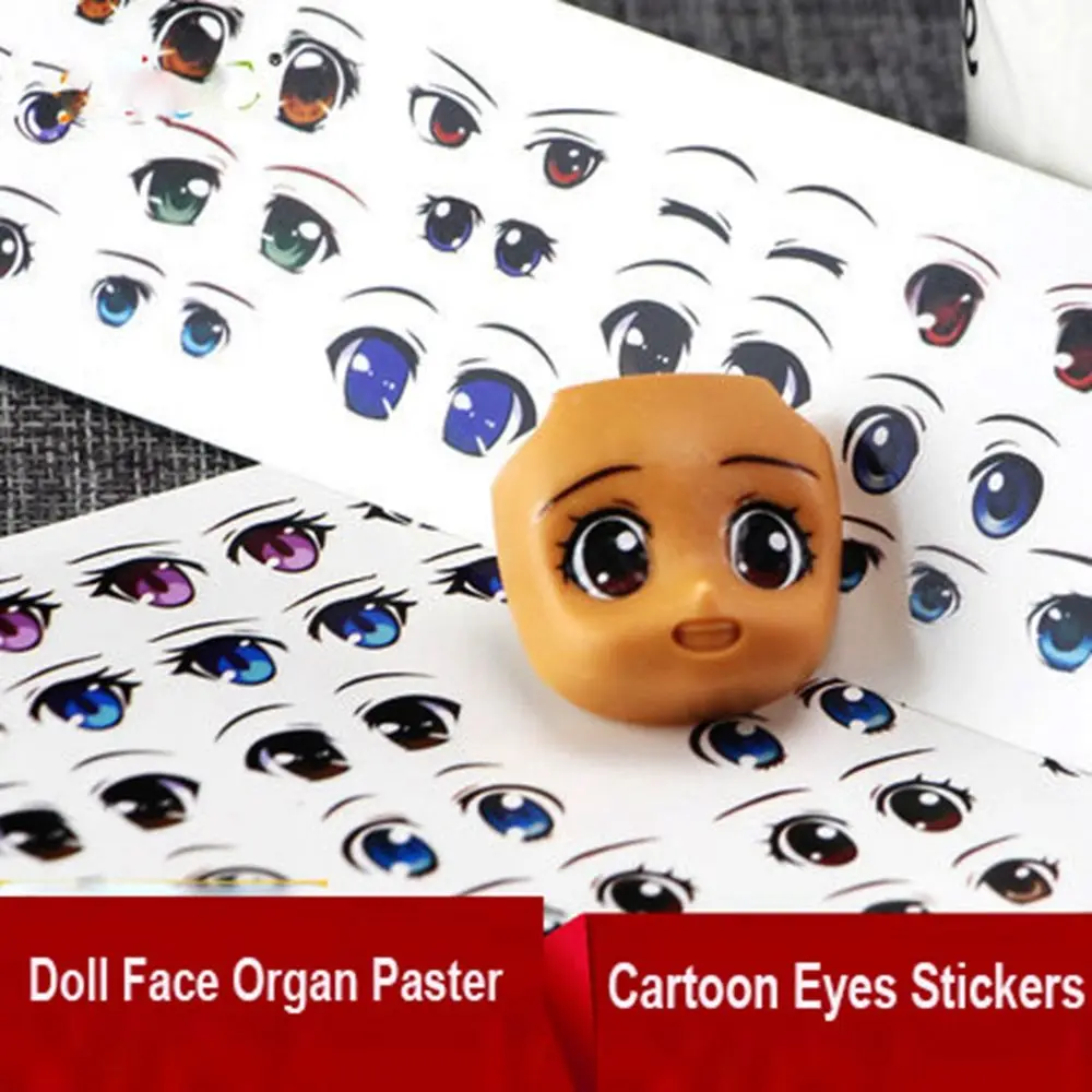 WellieSTR 1 folha de adesivos de boca com olhos de desenho animado,  estatueta de anime, rosto de boneca, órgão, paster de argila, acessórios de  boneca, adesivos de globo ocular - Estilo 2