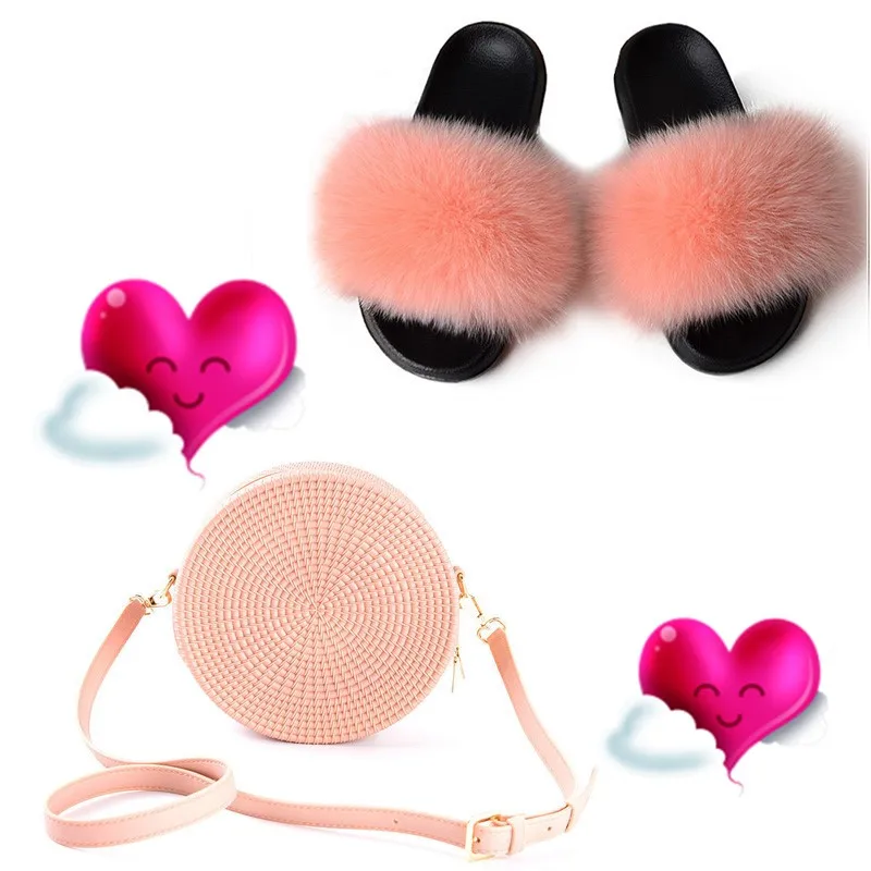 Korean pink Лидер продаж года; женские модные тапочки; радужные прозрачные шлепанцы; сумки для дома; Вьетнамки с набивным мехом; меховая обувь для путешествий - Цвет: Korean pink
