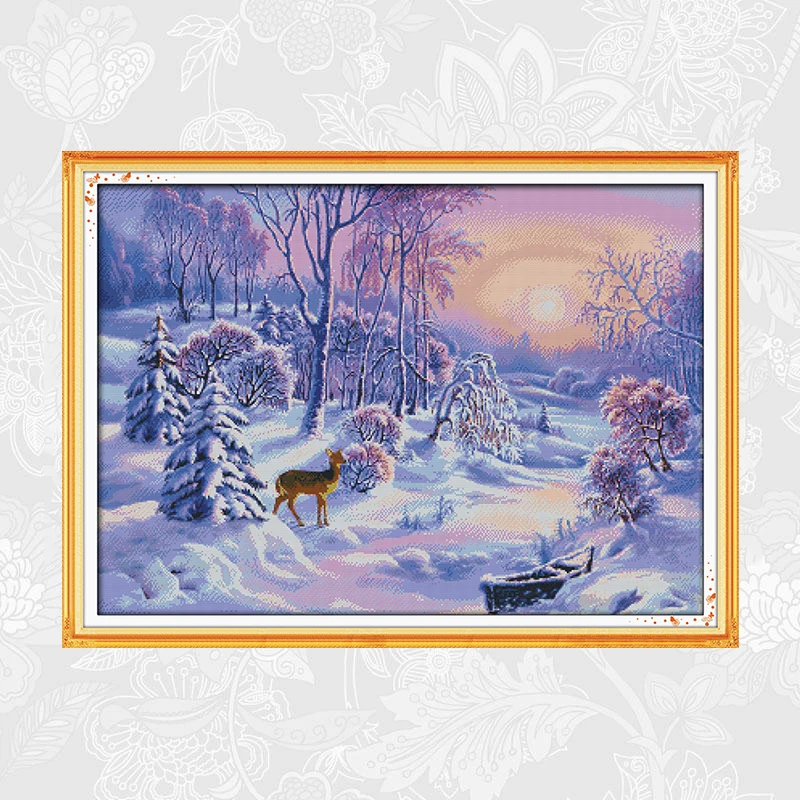 

The Forest Snow Scene Needlework Embroidery Schemes 14CT 11CT Counted Printed On Canvas Cross Stitch DIY Hand Made Crafts