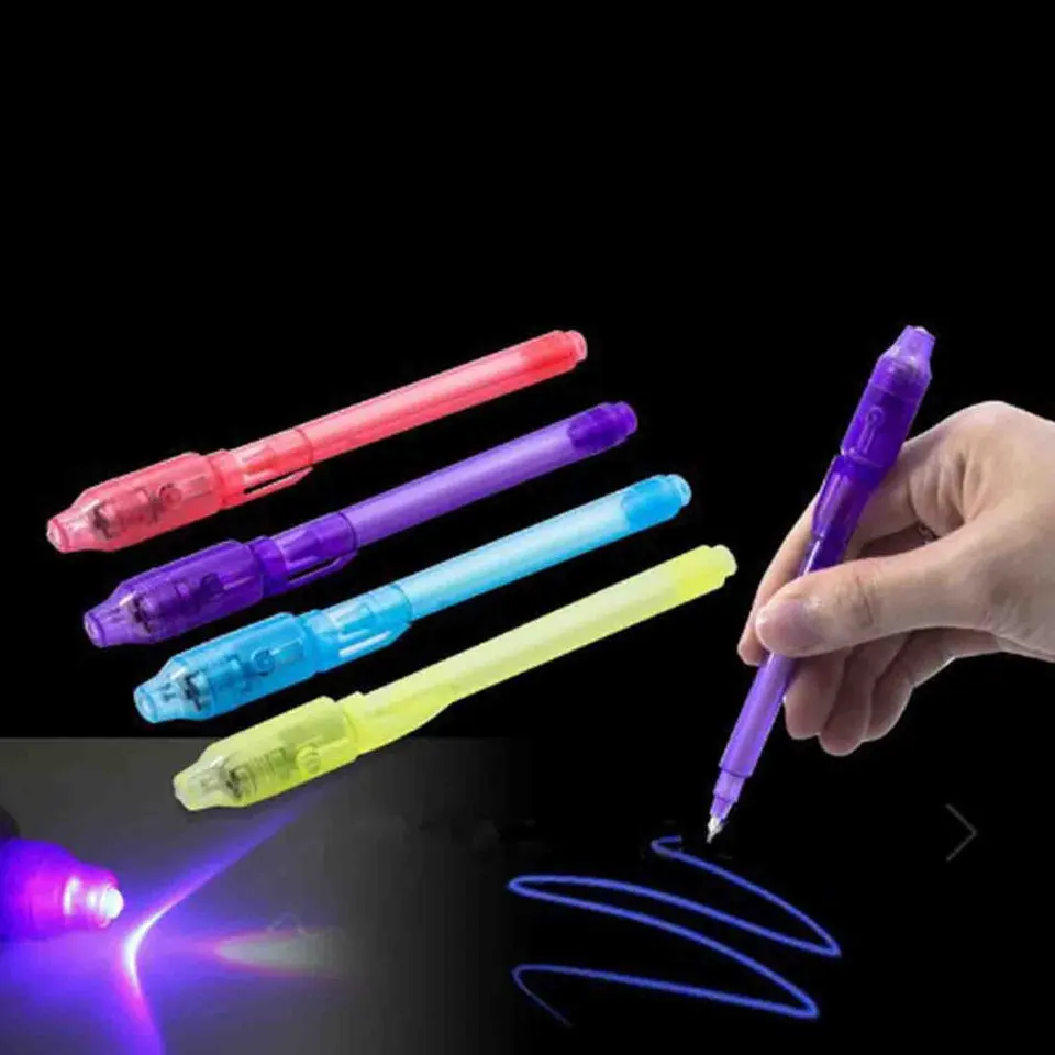 Toorise 4pcs Dazzling Pen 2-in-1 Luminous Ink Pen w/ UV Light for