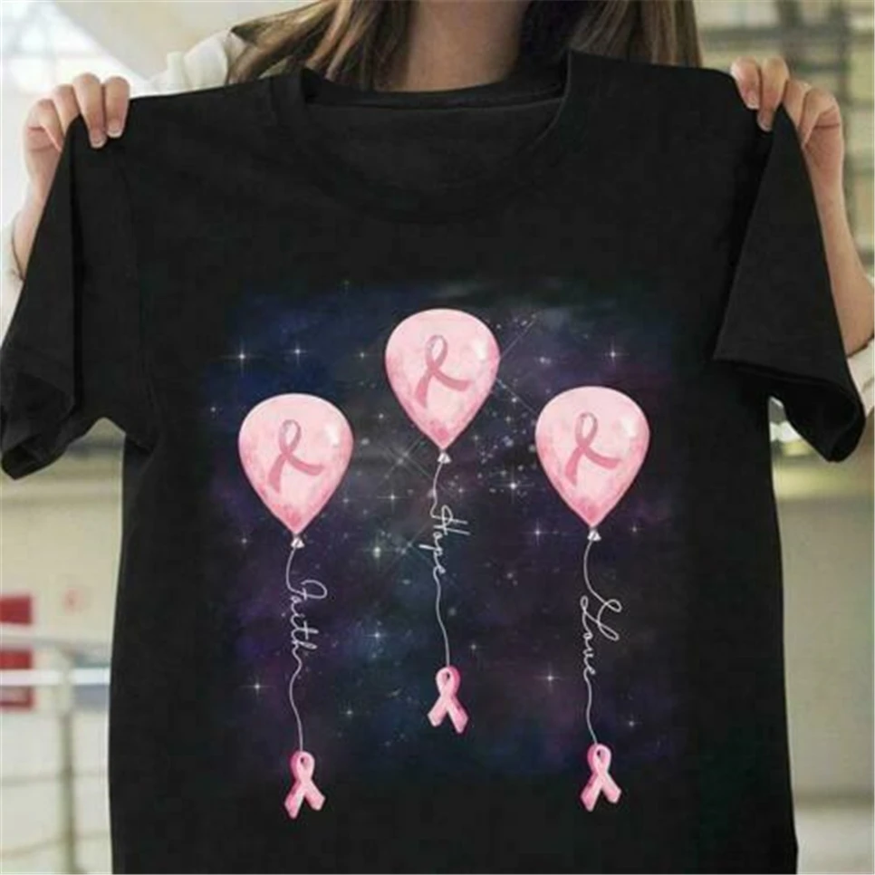 

Breast Cancer Awareness Balloon Faith Hope Love Ladies T-Shirt Cotton S-3Xl M Xl 2Xl 5Xl Tee Shirt