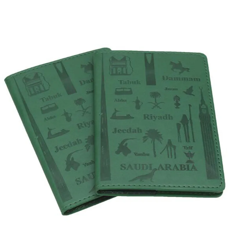 

Women Men Travel ID Card Holder PU Leather Saudi Arabia Passport Cover Credit Card Protector Passeport Holder Cover Cases Green