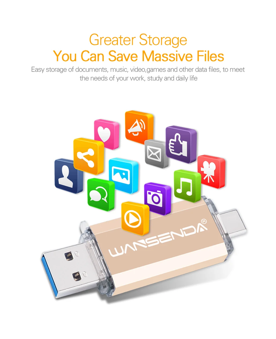 WANSENDA TYPE-C USB 3,0 USB флеш-накопитель портативный флэш-накопитель для Android Mobile 16 ГБ 32 ГБ 64 ГБ 128 ГБ 256 ГБ Флешка 2 в 1 карта памяти