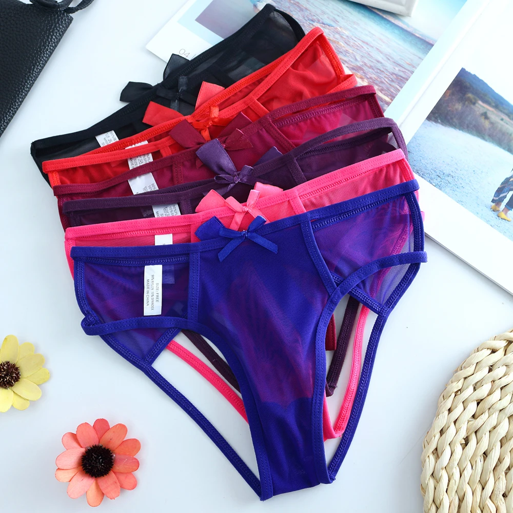 Women Lingerie Sexy Lace Open Butt Exotic Panties Transparent Open Crotch Briefs Hollow Out Ultra-Thin Thongs