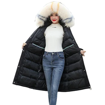 

Heat Sell 2019 new big fur collar parkas women winter thicken long Down cotton jacket students loose coat plus size female A2928