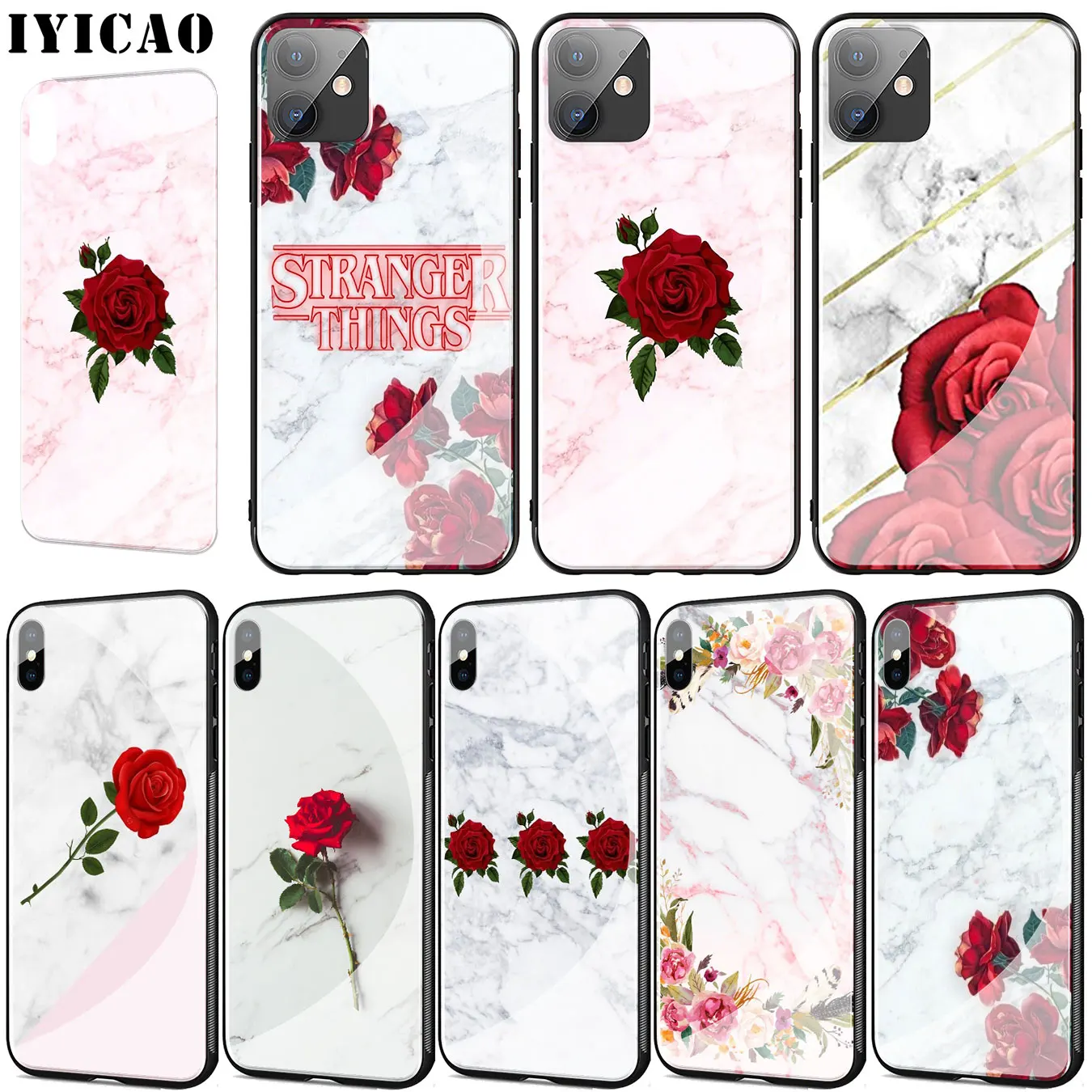 Red Rose Power Girl Marble Tempered Glass Phone Case for iPhone 11 Pro XR X XS Max 6 6S 7 8 Plus 5 5S SE Cover |
