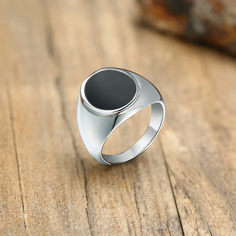 Stainless Steel Ring Signet Ring Finger Ring Ring for Men Stainless Steel Square Signet Ring Black Enamel Men's Pinky Rings Gents Jewelry