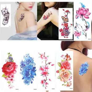 

9 Sheets Temporary Tattoo Rose Peony Flower Butterfly Lotus Cherry Blossoms Flash Tattoo for Women