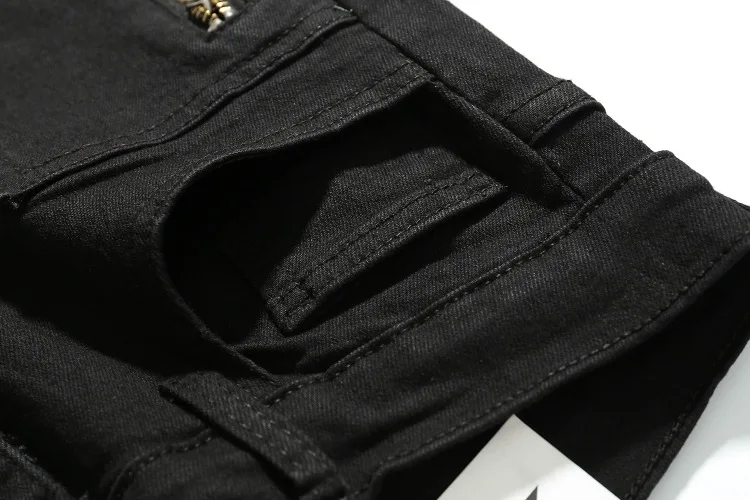 High Street мужские рваные джинсы, уличная одежда, прямые облегающие Стрейчевые черные джинсовые брюки-карандаш