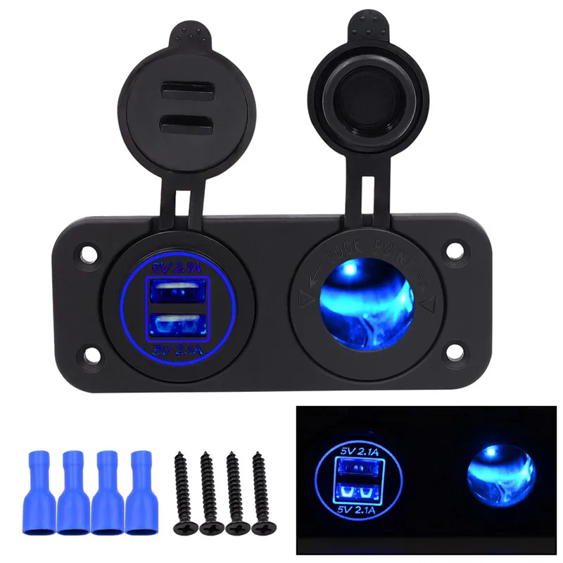 12/24V двойной светодиодный USB 4.2A Зарядное устройство Мощность выход HDMI DVI Переходник HDMI DVI и гнездо для автомобильного прикуривателя для автомобиля мотоцикла лодка автомобиля фургон(синий