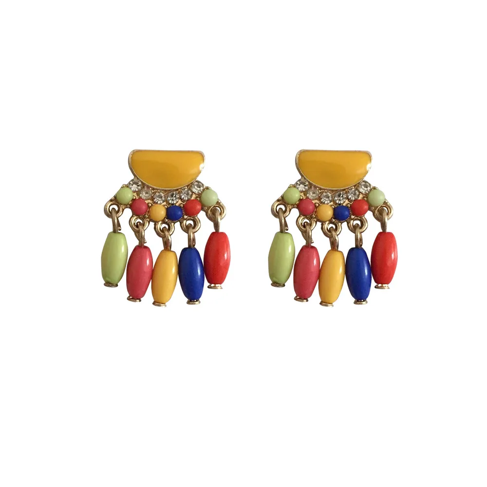 

Indian Style Gold Color Plating Avocado Mustard Bue Yellow Red Color Bead Haning Chunky Earrings for Women Ear Party Item