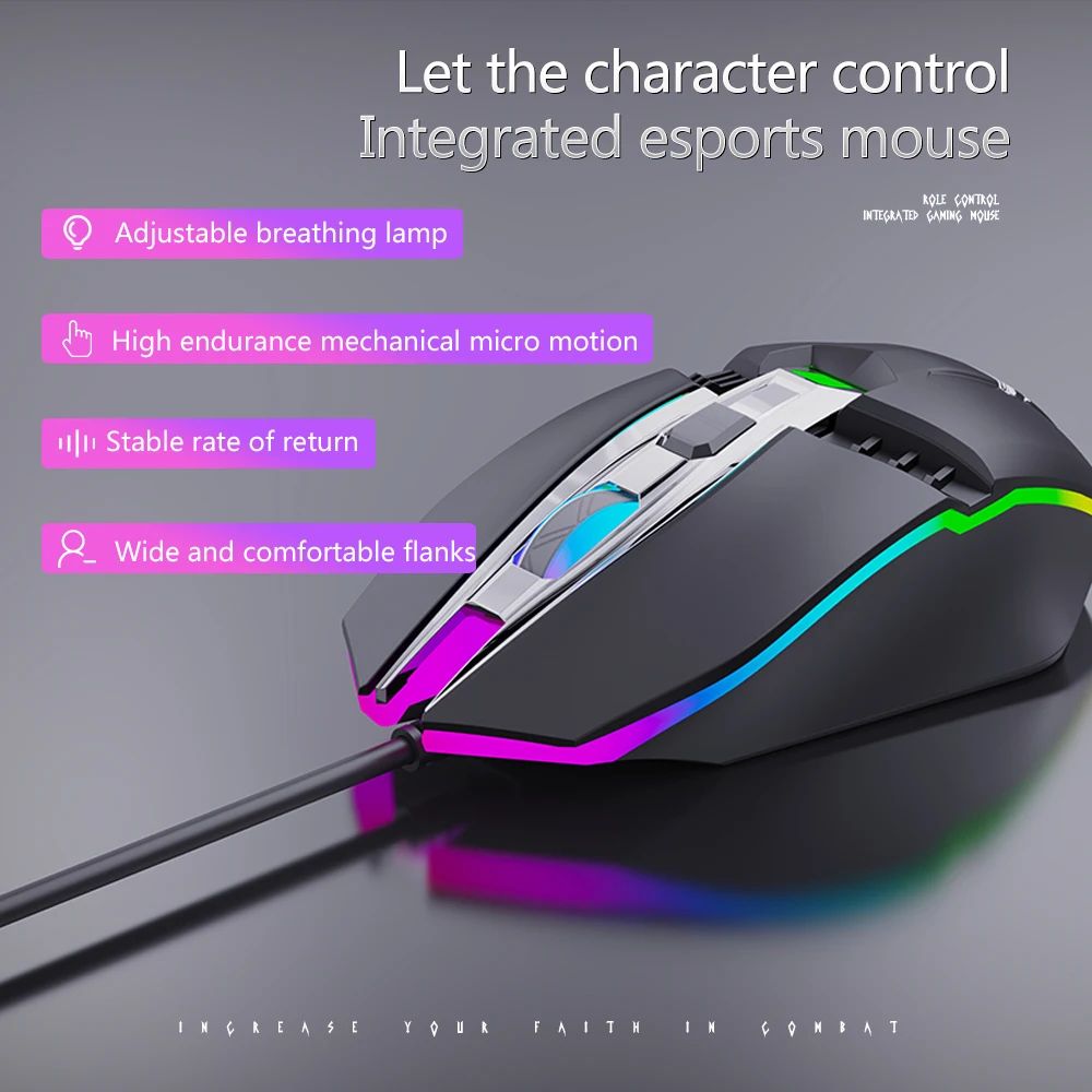 Игровая Механическая мышь V2RGB, компьютерная Проводная игровая мышь, проводная USB мышь, поддержка четырех цветов, динамическое дыхание