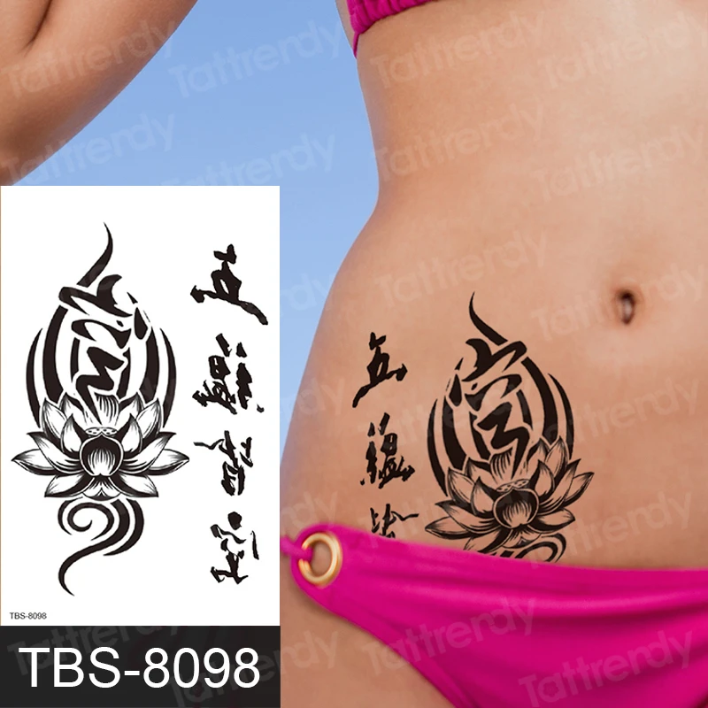 一時的な女性のための黒ヘナ蓮の花部族タトゥーステッカーな水入れ墨デカール防水男性男の子 Temporary Tattoos Aliexpress