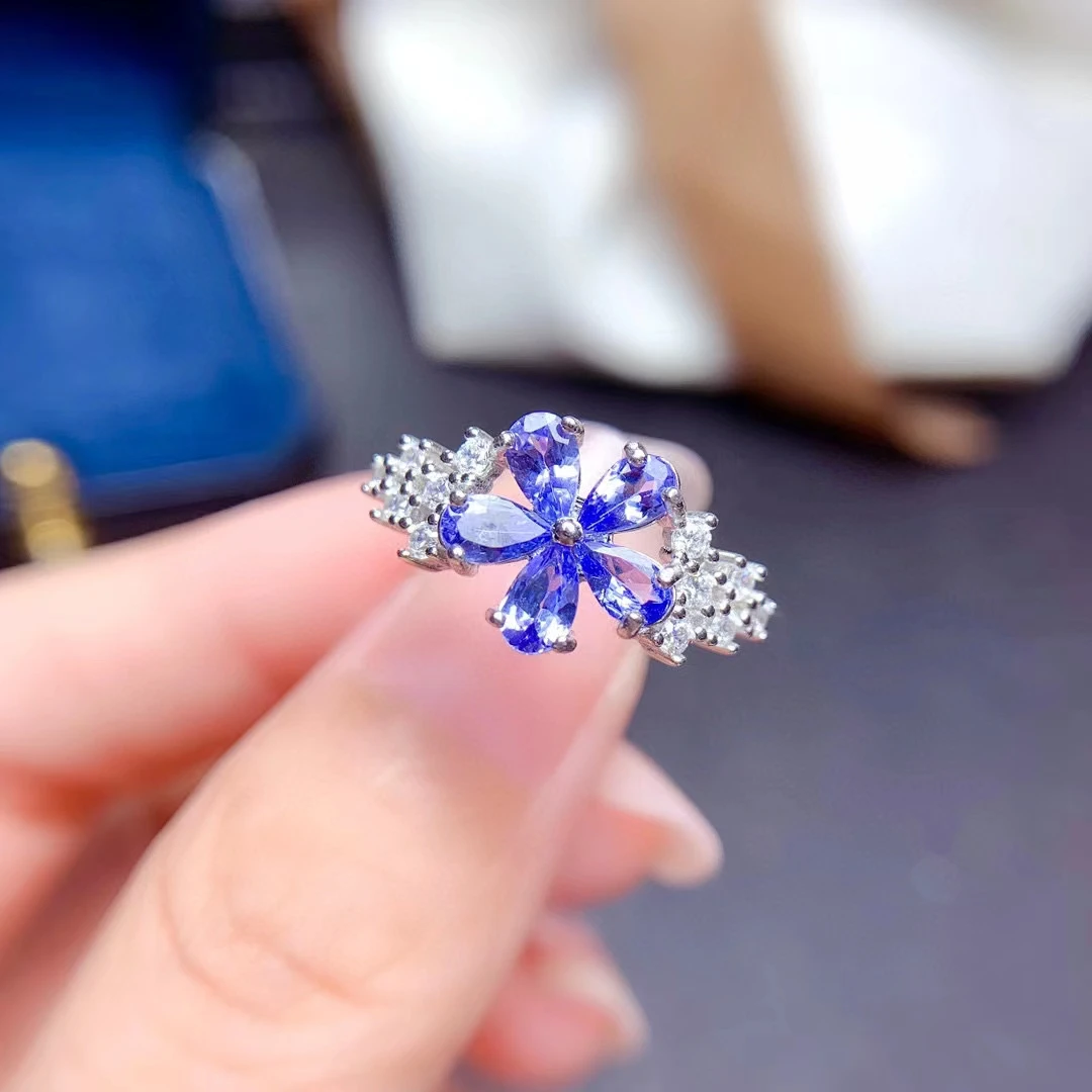 

MeiBaPJ Natural Tanzanite Gemstone Flower Fashion Ring for Women 925 Sterling Silver Fine Wedding Jewelry