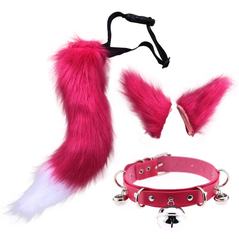Faux Fur Kitten Wolf Long Tail Ears Hair Clips and Faux Leather Neck Collar Choker Set Halloween Party Cosplay Costume sexy nun costume Cosplay Costumes