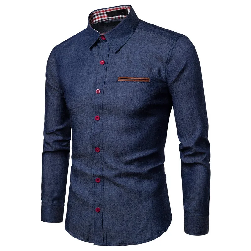 Jeans Shirt Top-Quality Slim-Fit Long-Sleeve NEGIZBER Denim Mens 100%Cotton Autumn Solid