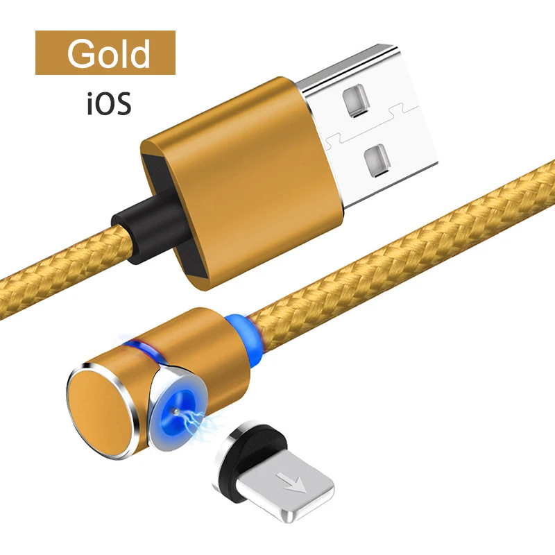 iOS-gold Магнитный зарядный кабель 2A Быстрая зарядка micro usb type C кабели для мобильных телефонов Android micro usb нейлоновый шнур 1 м - Цвет: iOS-gold