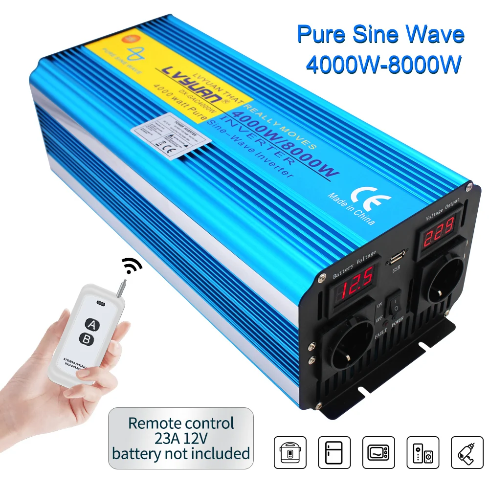 Pure Sine Wave 8000w Wireless Remote Control Digital Display Transformer  Auto Инвертор 12v 220v Solar Адаптер Питания Eu Socket - Car Inverters -  AliExpress