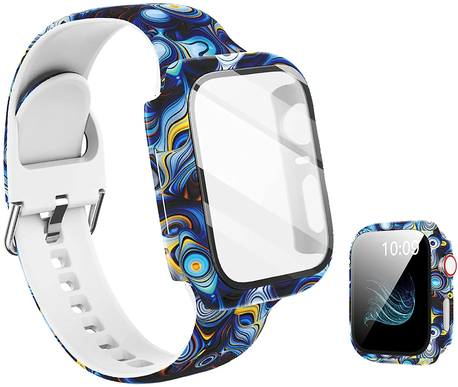 Silicone Strap+Cover for Apple Watch Bands 44mm 40mm 42mm 38mm Screen Protector, Glass+Silicone Wristband Strap for iwatch 2 in1 Silicone Strap+Cover for Apple Watch Bands 44mm 40mm 42mm 38mm Screen Protector, Glass+Silicone Wristband Strap for iwatch 2 in1