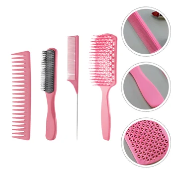 

4Pcs Plastic Styling Comb Women Massage Comb Personal Hairdressing Tool Pink