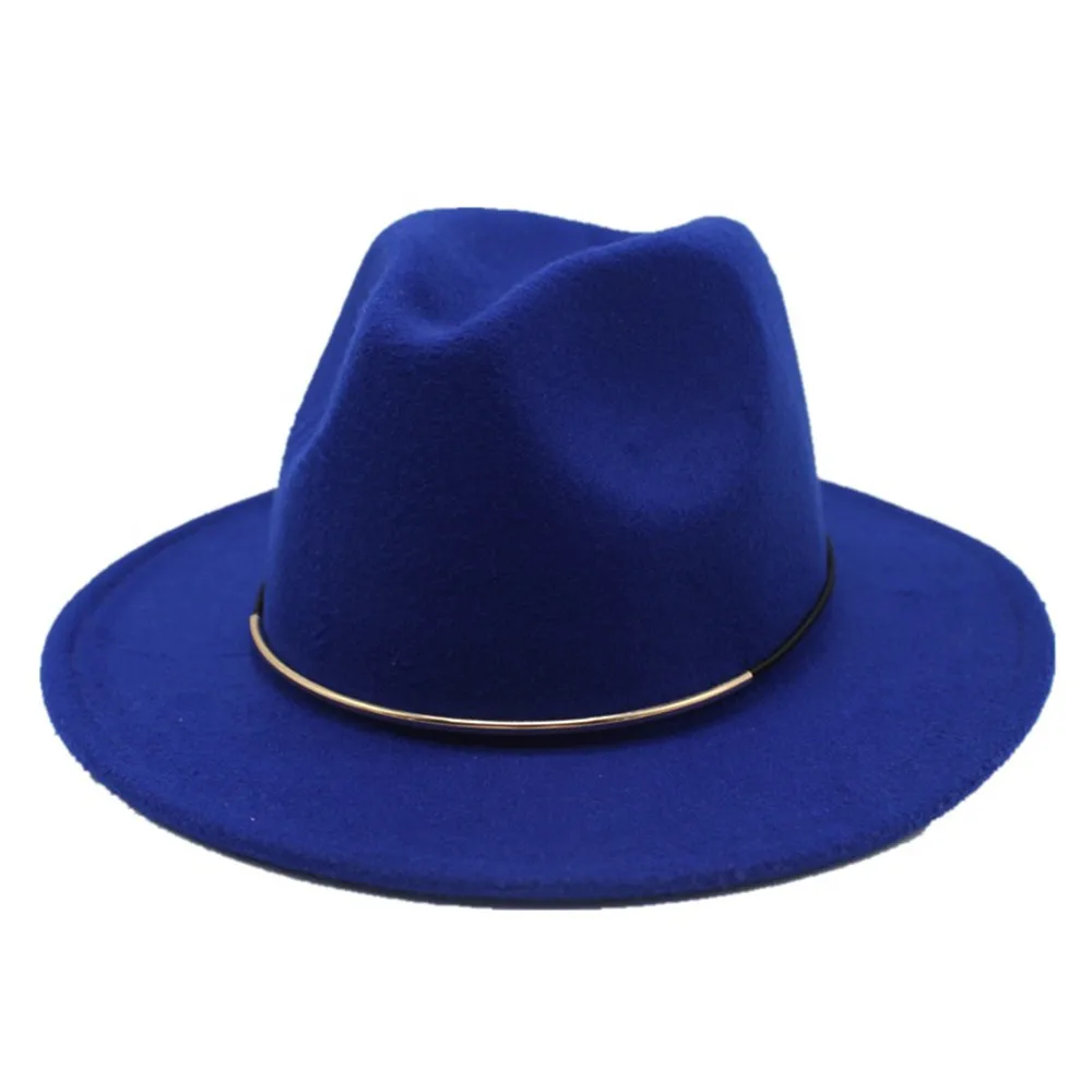Blue Аутентичная Мужская и женская модная шерстяная шляпа Fedora дорожная Повседневная шляпа широкая шляпа размер 56-58 см - Цвет: Blue