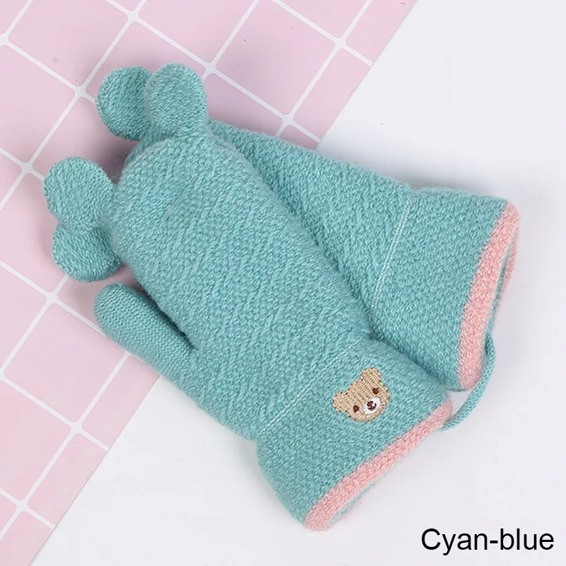 REAKIDS New Cute Baby Gloves Winter Thick Children Gloves Warm Kids Gloves Mittens Knitted Child Mittens For Girls And Boys - Цвет: green