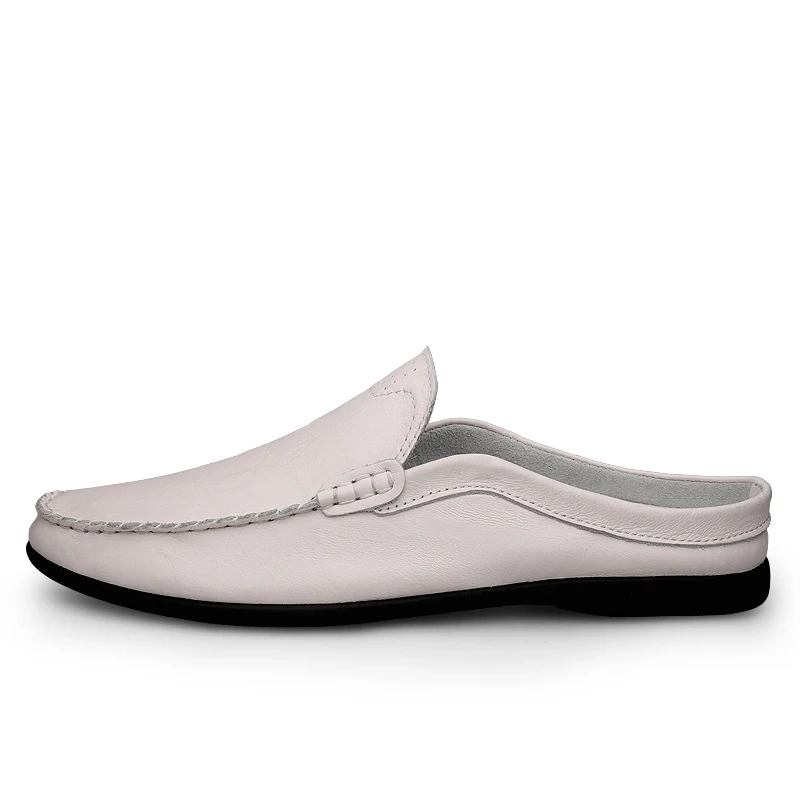 Italian Genuine Leather Men Slippers Loafers Moccasins Outdoor Non-slip Casual Shoes Summer Sandal Half Shoes for Men