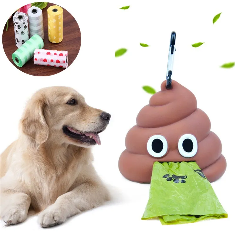 Bolsas para excrementos de mascotas respetuosas con el medio ambiente, suministros de limpieza de residuos de gatos y perros en forma de caca Degradable, pegamento suave portátil, Bolsa para popó